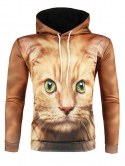 3d Cat Print Pullover Drawstring Hoodie