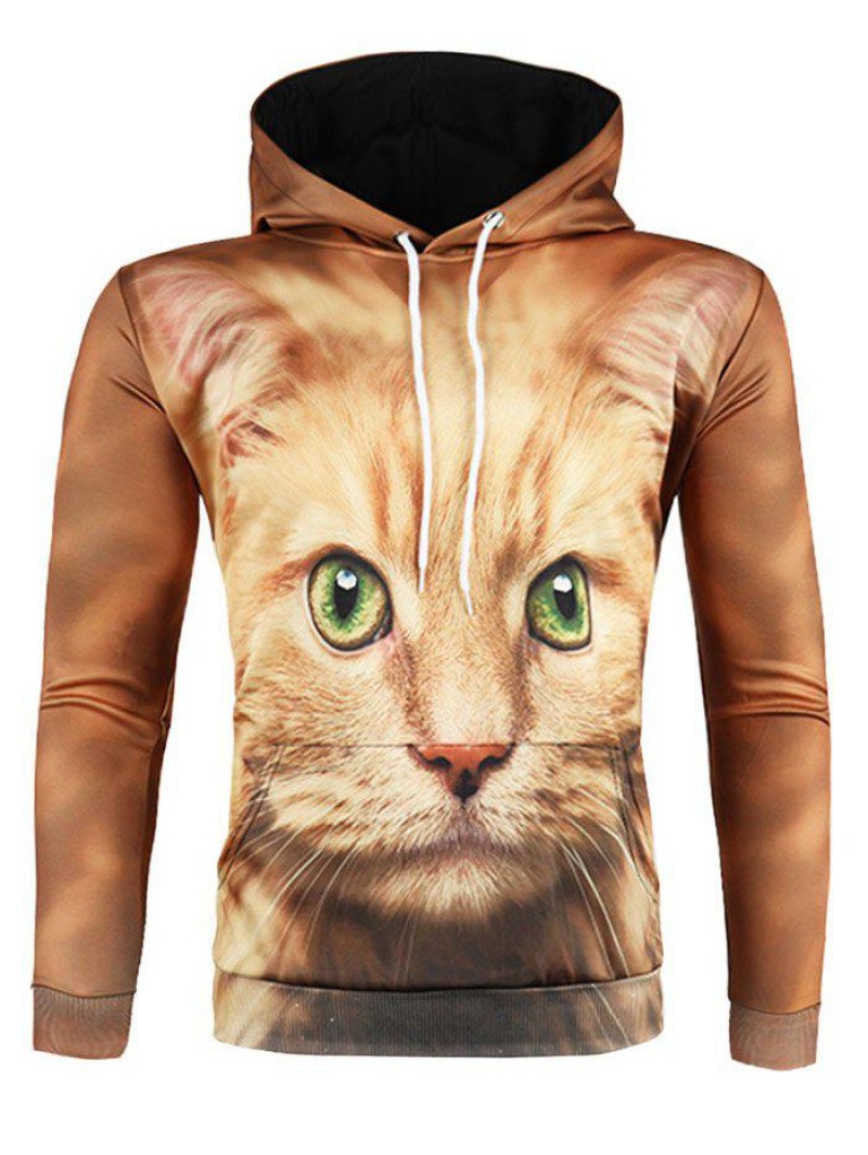 3d Cat Print Pullover Drawstring Hoodie