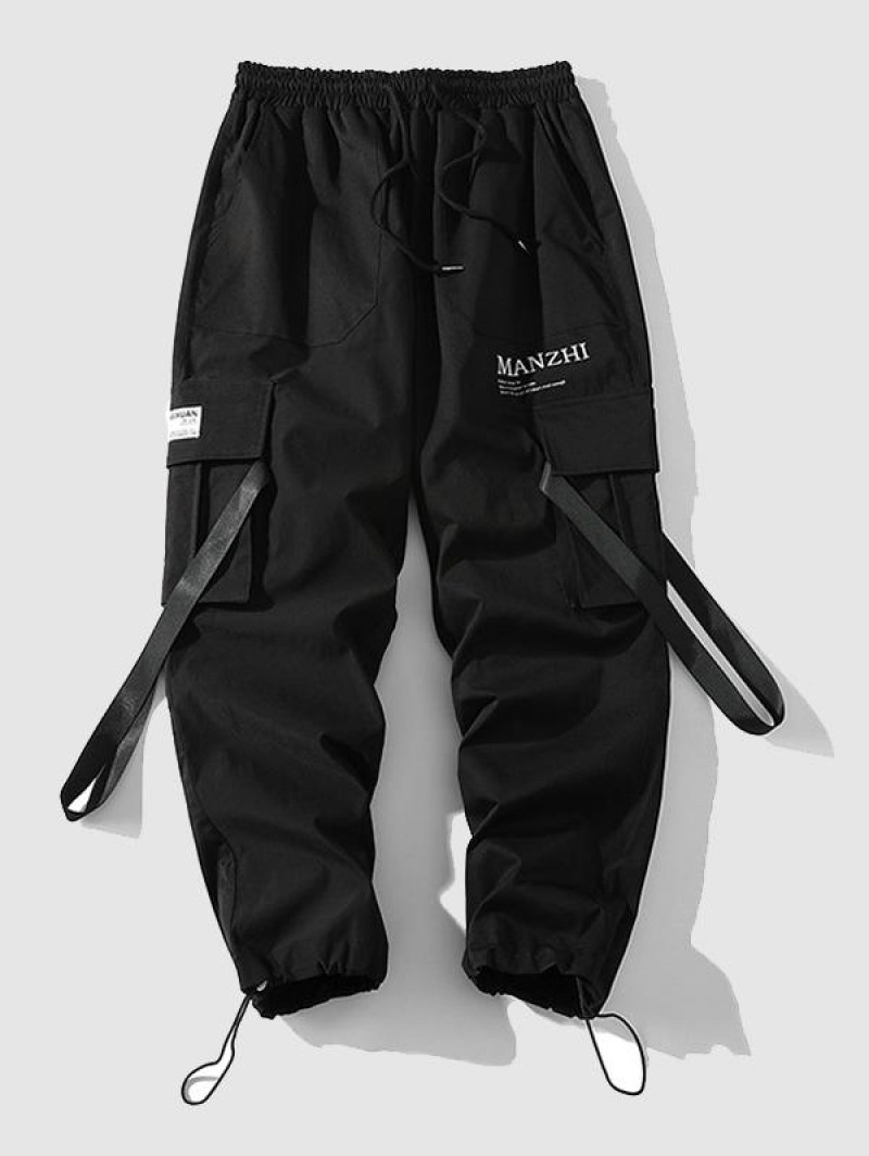 3d Pocket Letter Print Drawstring Cargo Beam Feet Pants