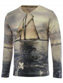 3d Sailing Print V-neck Long Sleeve Sweater