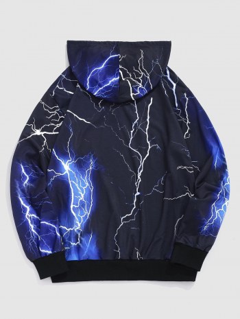 Allover Lightning Print Drawstring Streetwear Hoodie
