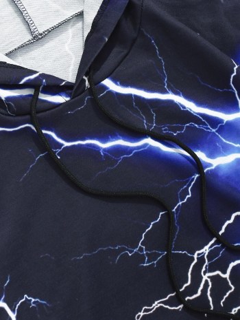 Allover Lightning Print Drawstring Streetwear Hoodie