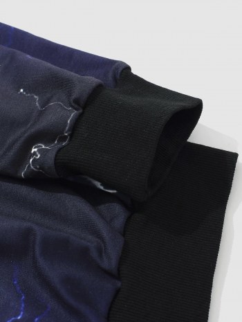 Allover Lightning Print Drawstring Streetwear Hoodie