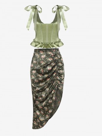 Asymmetrical Midi Skirt And Corset Top Set