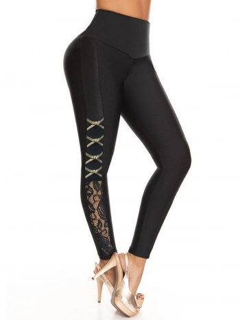 Bowknot Lace Insert High Waisted Skinny Pants