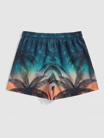 Bubbles And Palm Leaves Printed Drawstring Beach Shorts