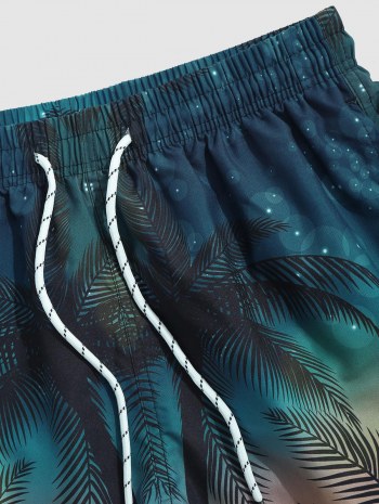 Bubbles And Palm Leaves Printed Drawstring Beach Shorts