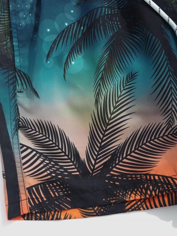 Bubbles And Palm Leaves Printed Drawstring Beach Shorts