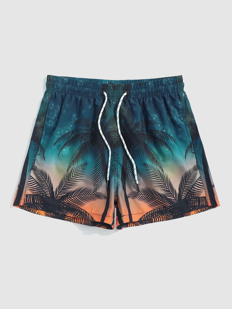Bubbles And Palm Leaves Printed Drawstring Beach Shorts