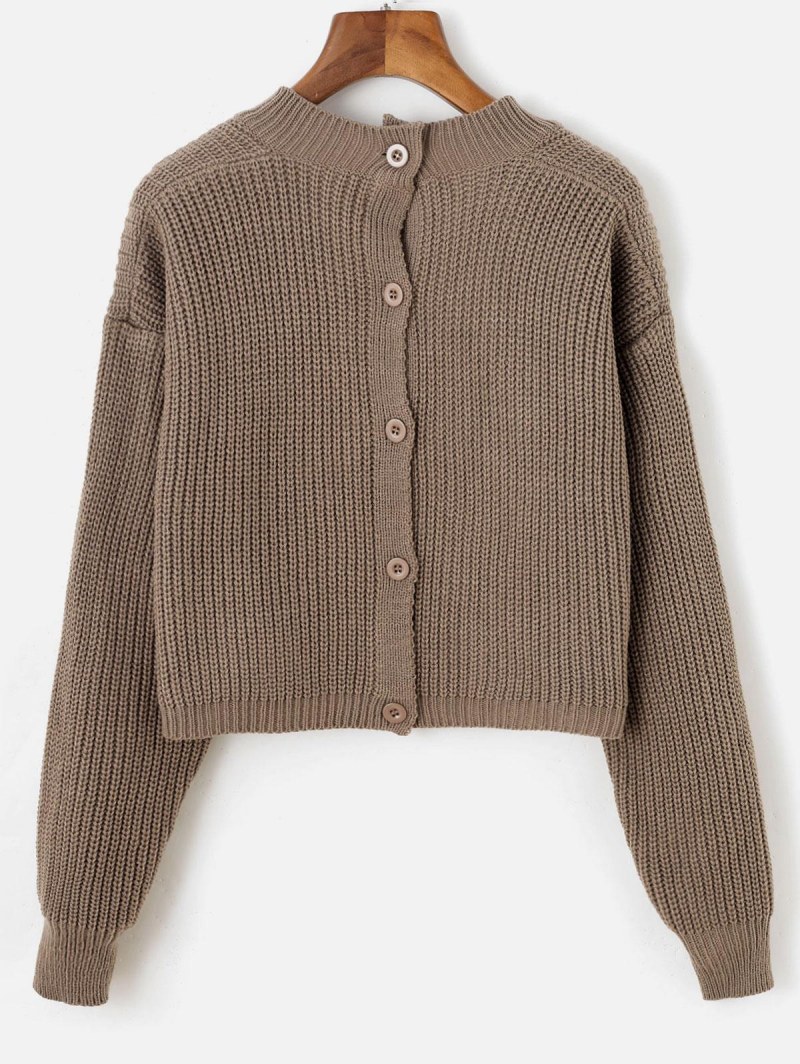 Button Up Back V Neck Cropped Sweater