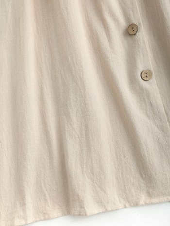 Button Up Bowknot Cuff Midi Dress