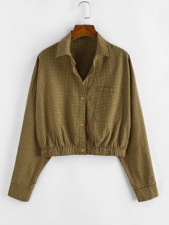 Button Up Front Pocket Gingham Jacket