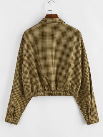 Button Up Front Pocket Gingham Jacket