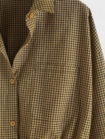 Button Up Front Pocket Gingham Jacket