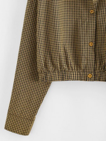 Button Up Front Pocket Gingham Jacket