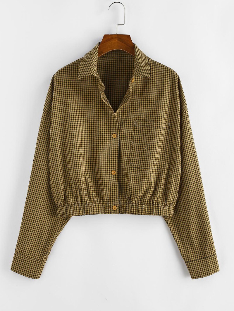 Button Up Front Pocket Gingham Jacket