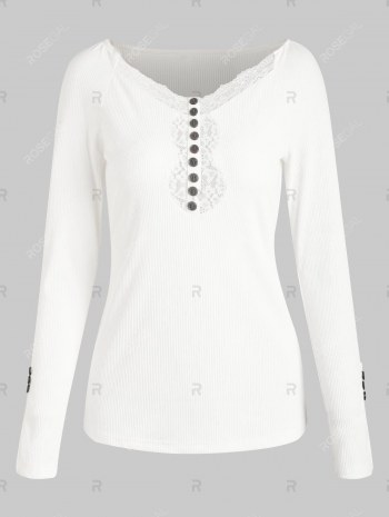 Buttons Lace Trim Raglan Sleeve Knitwear