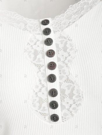 Buttons Lace Trim Raglan Sleeve Knitwear