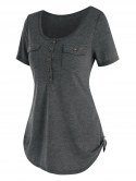 Buttons Pockets Casual Solid T Shirt