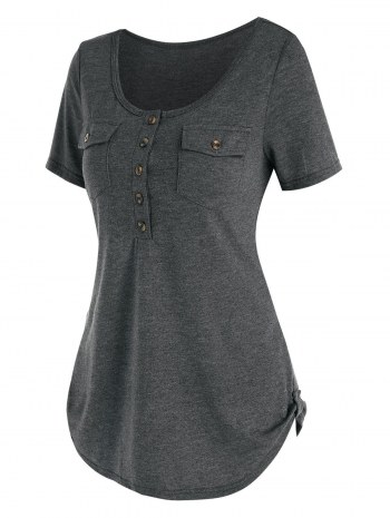 Buttons Pockets Casual Solid T Shirt