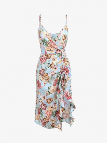 Cami Cinched Front Floral Surplice Dress