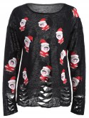 Cartoon Santa Print Hollow Out Knitwear