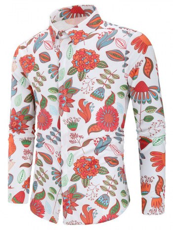 Casual Plant Print Long Sleeve Shirt