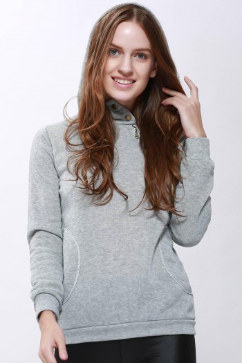 Casual Solid Color Long Sleeve Hoodie For Women