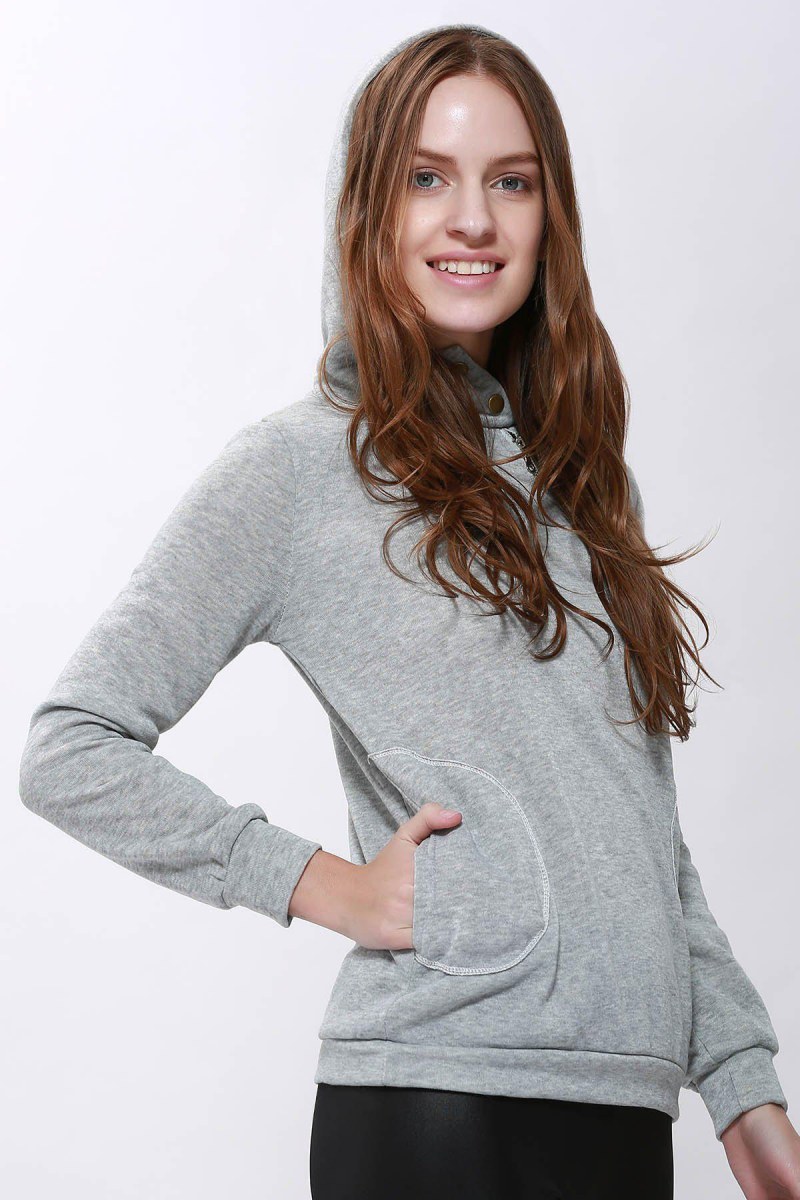 Casual Solid Color Long Sleeve Hoodie For Women