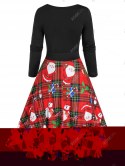 Christmas Santa Claus Plaid Print Long Sleeve Dress