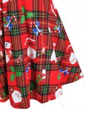 Christmas Santa Claus Plaid Print Long Sleeve Dress