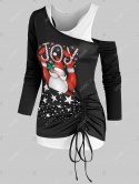 Christmas Santa Claus Print Cinched T Shirt And Racerback Tank Top