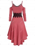 Cold Shoulder Lace Panel High Waist Asymmetrical Dress