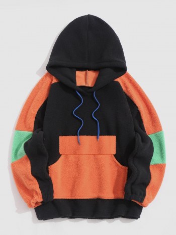 Colorblock Oversized Raglan Sleeve Faux Shearling Hoodie