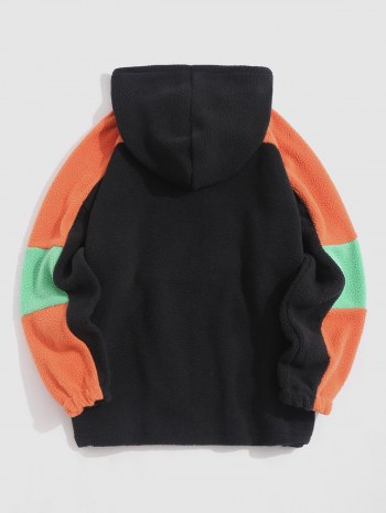 Colorblock Oversized Raglan Sleeve Faux Shearling Hoodie