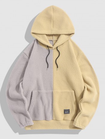 Colorblock Polar Faux Fur Fleece Hoodie