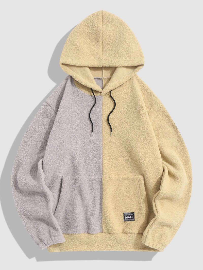 Colorblock Polar Faux Fur Fleece Hoodie
