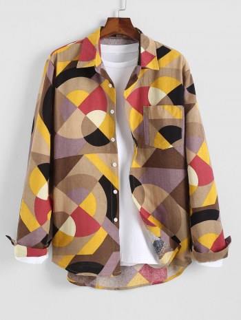Colorful Geometric Print Vintage Long Sleeve Shirt