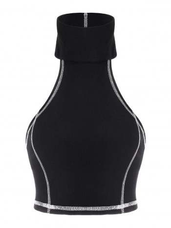 Contrast Stitching Ribbed Open Back Crop Top