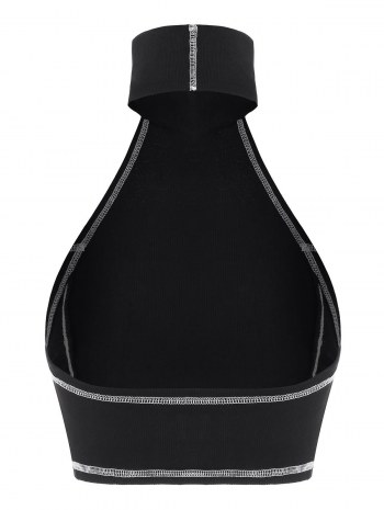 Contrast Stitching Ribbed Open Back Crop Top