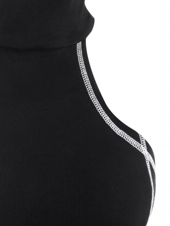 Contrast Stitching Ribbed Open Back Crop Top