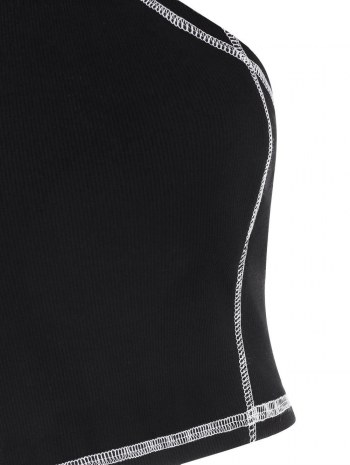 Contrast Stitching Ribbed Open Back Crop Top