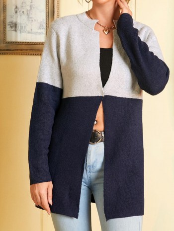 Contrast Two Tone Knit Tunic Cardigan