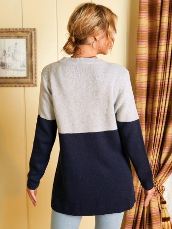 Contrast Two Tone Knit Tunic Cardigan