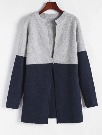 Contrast Two Tone Knit Tunic Cardigan