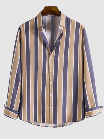 Contrast Vertical Stripe Print Button Up Shirt