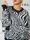 Crew Neck Drop Shoulder Swirling Print Sweater