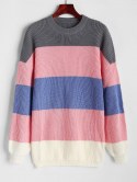 Crewneck Colorblock Long Tunic Sweater