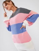 Crewneck Colorblock Long Tunic Sweater