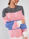 Crewneck Colorblock Long Tunic Sweater